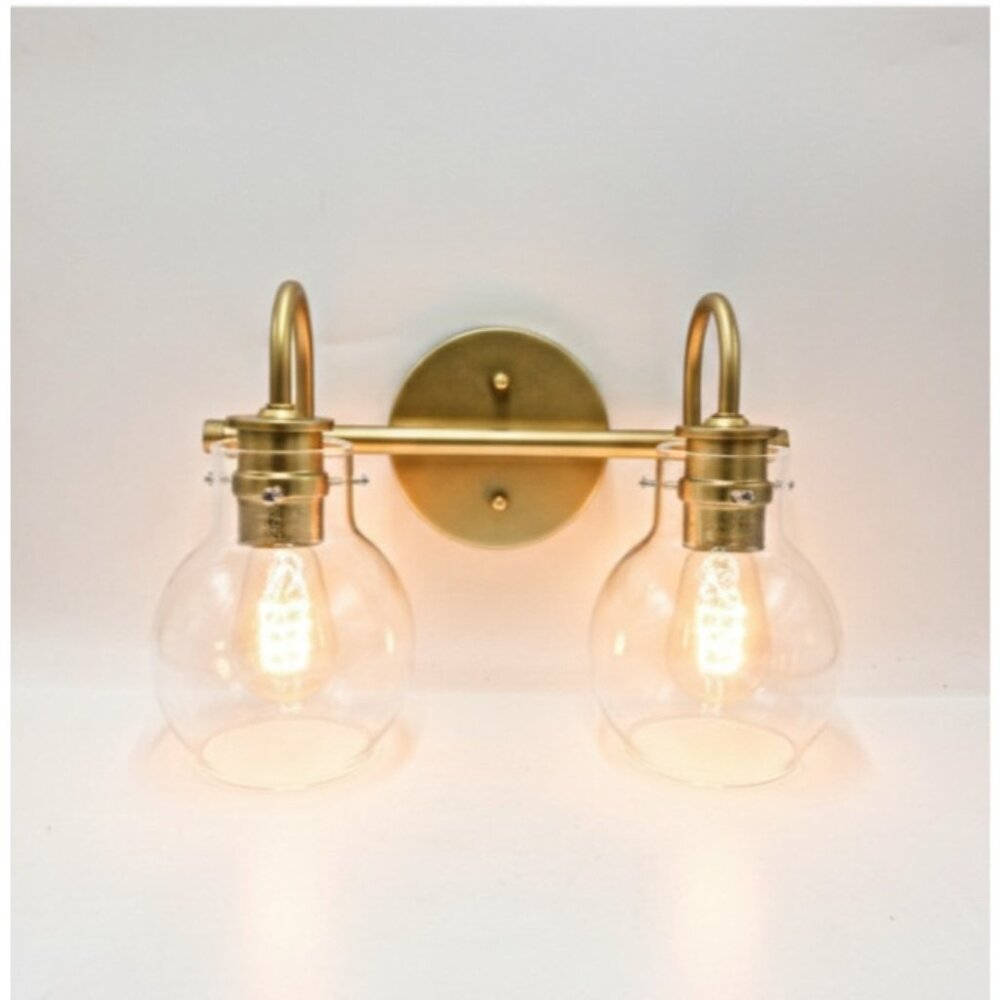 LNC Home Pleiara 2-Light Gold Vanity Light Wall Fixture-Clear Glass -A04303